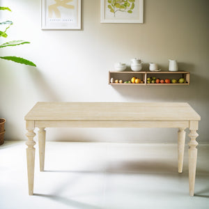 English Elm Amonia Rectangular Dining Table Wired White Wood Grain Veneer with Turned Rubberwood Legs T2574P165165