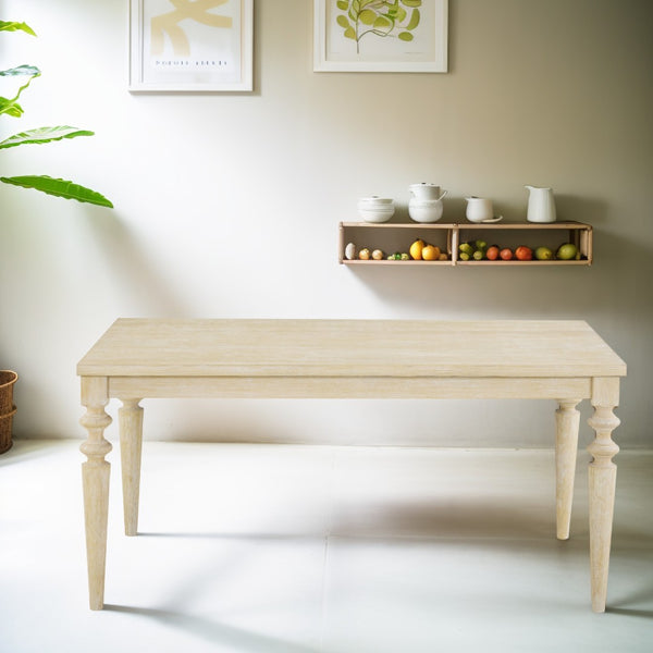 English Elm Amonia Rectangular Dining Table Wired White Wood Grain Veneer with Turned Rubberwood Legs T2574P165165