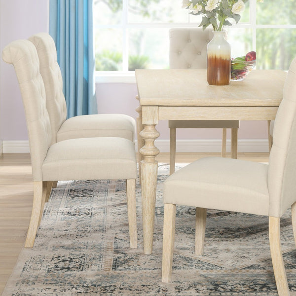 English Elm Amonia Rectangular Dining Table Wired White Wood Grain Veneer with Turned Rubberwood Legs T2574P165165