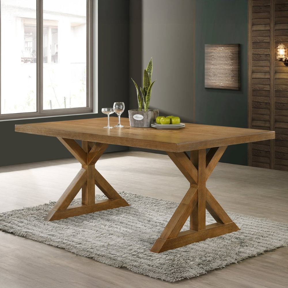 English Elm Enna Rectangular Solid Rubberwood X-trestle Dining Table Seats Six Modern Farmhouse T2574P165168