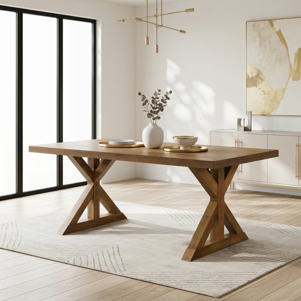 English Elm Enna Rectangular Solid Rubberwood X-trestle Dining Table Seats Six Modern Farmhouse T2574P165168