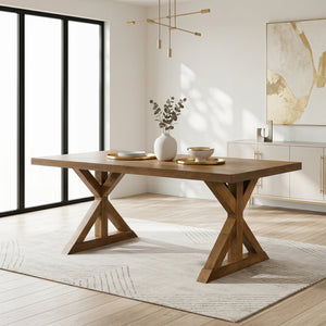 English Elm Enna Rectangular Solid Rubberwood X-trestle Dining Table Seats Six Modern Farmhouse T2574P165168