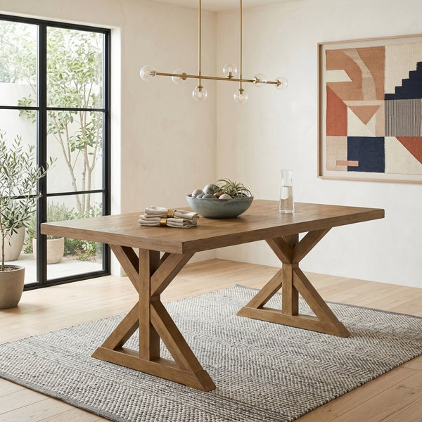 English Elm Enna Rectangular Solid Rubberwood X-trestle Dining Table Seats Six Modern Farmhouse T2574P165168