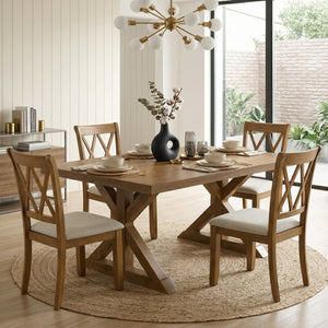 English Elm Enna Rectangular Solid Rubberwood X-trestle Dining Table Seats Six Modern Farmhouse T2574P165168