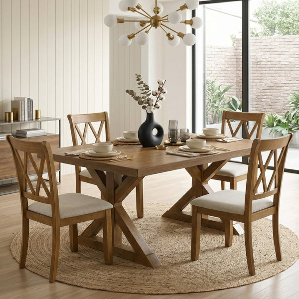 English Elm Enna Rectangular Solid Rubberwood X-trestle Dining Table Seats Six Modern Farmhouse T2574P165168