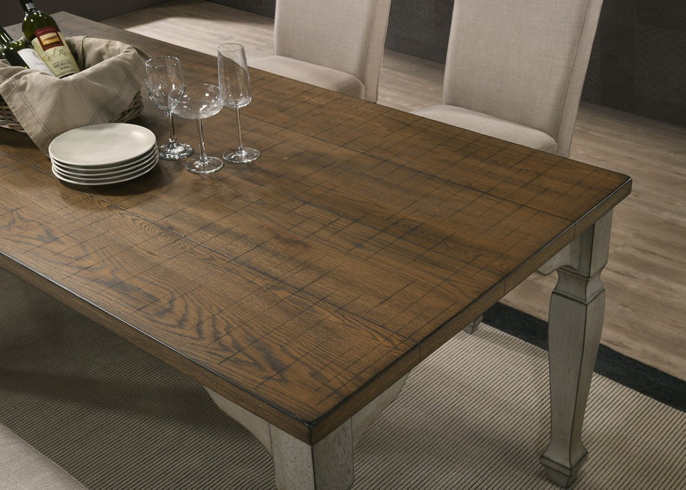 English Elm Breda Rustic Planked Oak Veneer Rectangular Dining Table Seats Six with Carved Legs T2574P165169