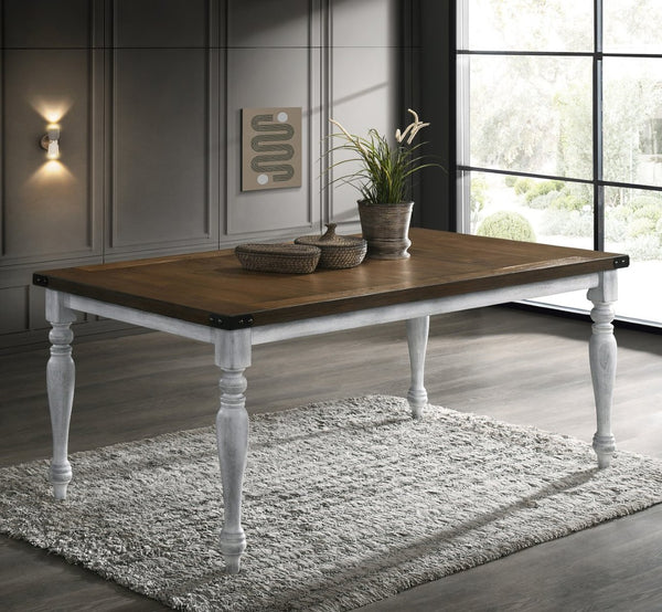 English Elm Salines Farmhouse Rectangular Dining Table with Turned Legs Seats Six in Oak Veneer T2574P165170