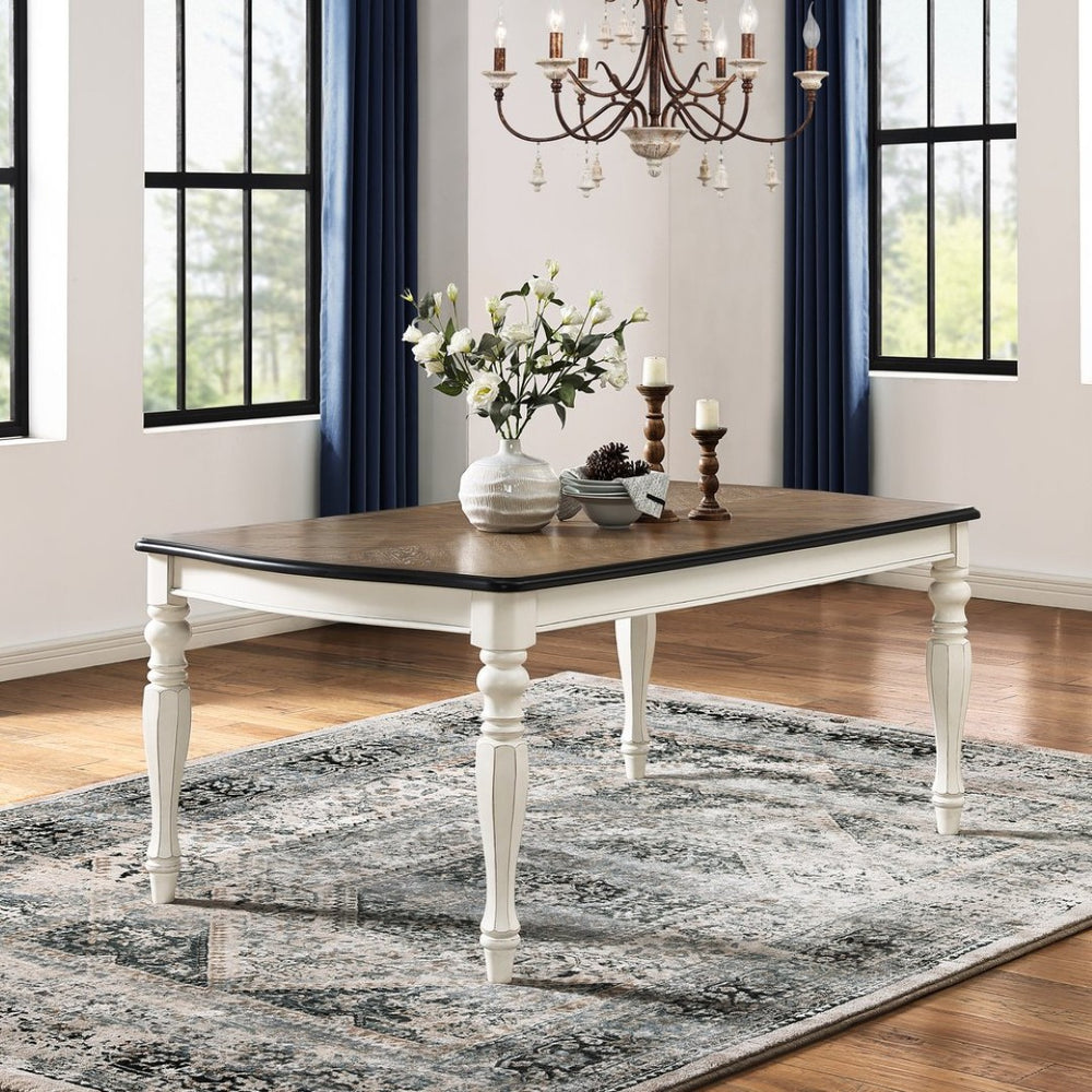 English Elm Belleza French Provincial Dining Table Seats Six with Distressed Two-tone Wood Finish T2574P165171