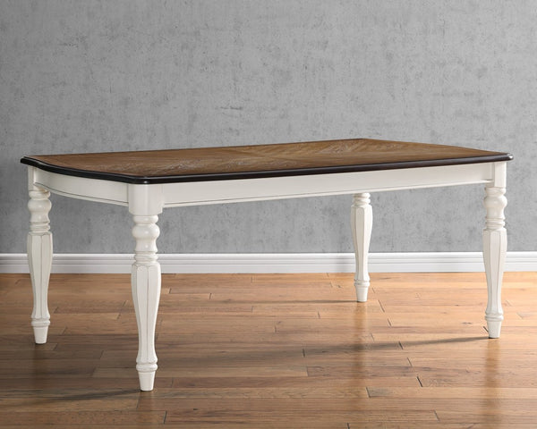 English Elm Belleza French Provincial Dining Table Seats Six with Distressed Two-tone Wood Finish T2574P165171