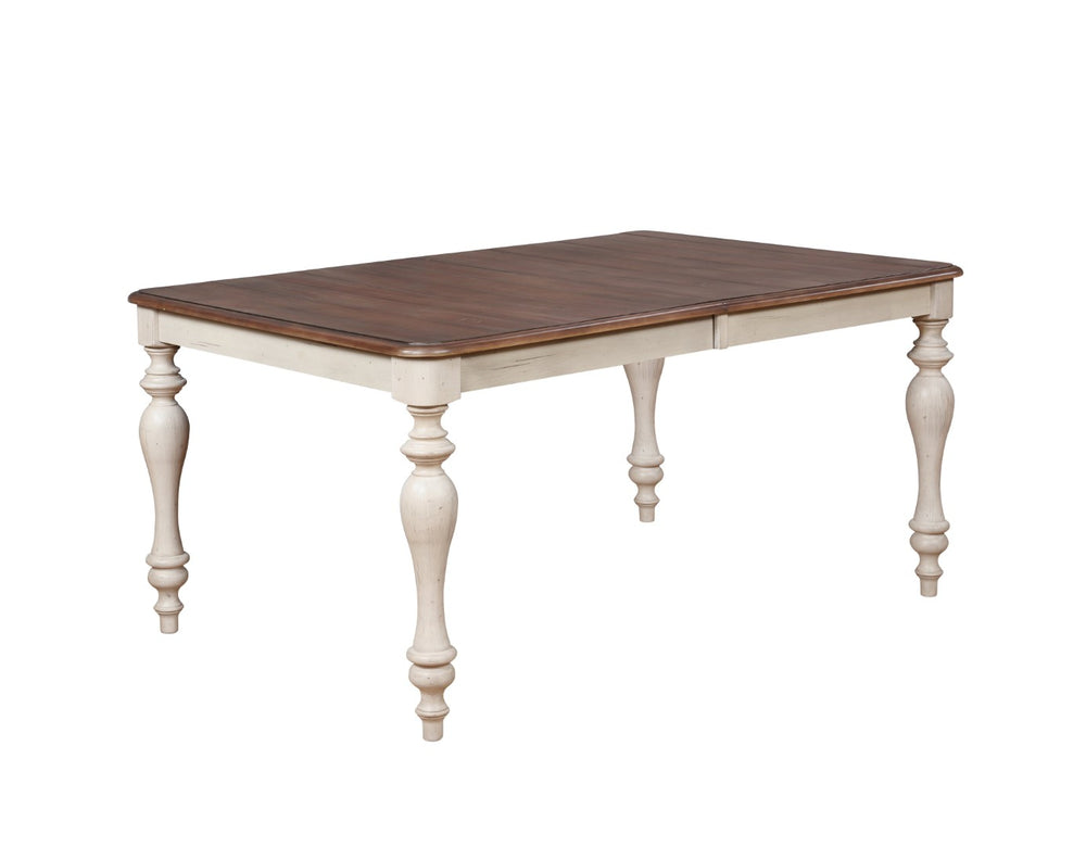 English Elm Arch Farmhouse Extendable Hardwood Dining Table Two-tone Distressed Oak and White Base T2574P165172
