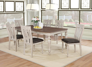 English Elm Arch Farmhouse Extendable Hardwood Dining Table Two-tone Distressed Oak and White Base T2574P165172