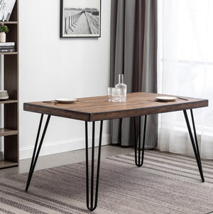 English Elm Aryven Hairpin Leg Dining Table with Dark Pine Top and Black Steel Base T2574P165175