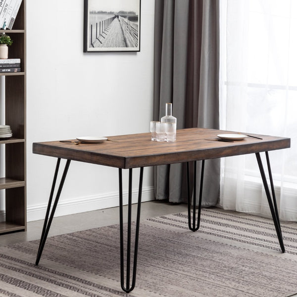 English Elm Aryven Hairpin Leg Dining Table with Dark Pine Top and Black Steel Base T2574P165175