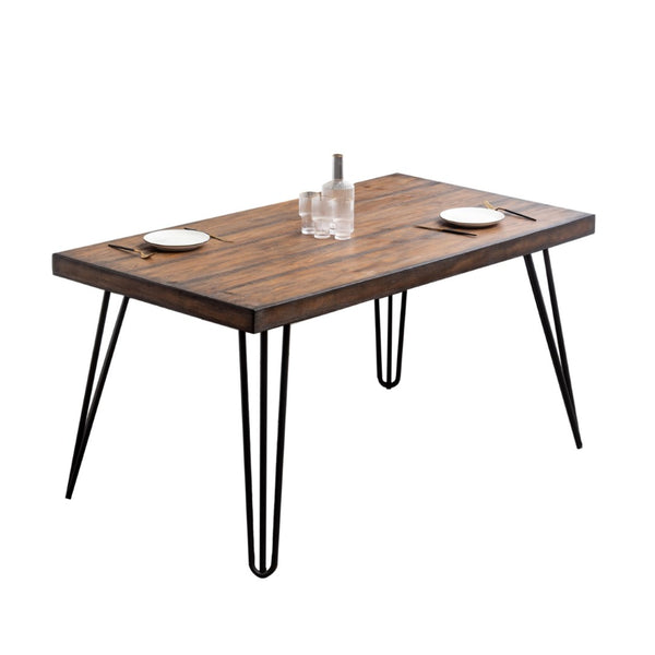 English Elm Aryven Hairpin Leg Dining Table with Dark Pine Top and Black Steel Base T2574P165175
