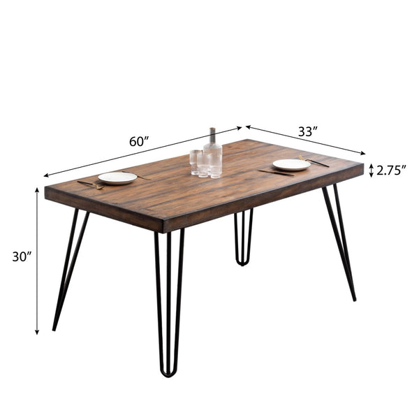 English Elm Aryven Hairpin Leg Dining Table with Dark Pine Top and Black Steel Base T2574P165175