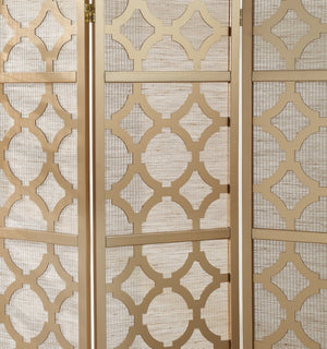 English Elm Quarterfoil Embossed Rice Paper Four Panel Folding Screen with Pine Wood Frame Gold T2574P165177