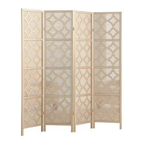 English Elm Quarterfoil Embossed Rice Paper Four Panel Folding Screen with Pine Wood Frame Gold T2574P165177