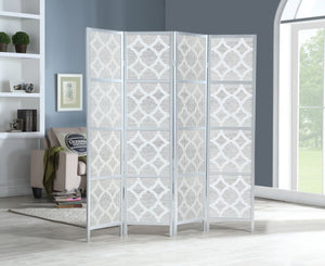 English Elm Quarterfoil Embossed Rice Paper Four Panel Folding Screen with Pine Wood Frame Silver T2574P165178