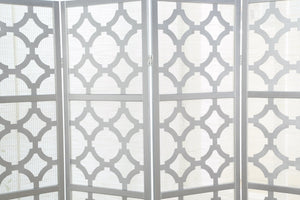English Elm Quarterfoil Embossed Rice Paper Four Panel Folding Screen with Pine Wood Frame Silver T2574P165178