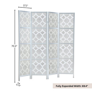 English Elm Quarterfoil Embossed Rice Paper Four Panel Folding Screen with Pine Wood Frame Silver T2574P165178