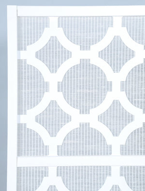 English Elm Quarterfoil Embossed Rice Paper Four Panel Folding Screen with Pine Wood Frame White T2574P165179