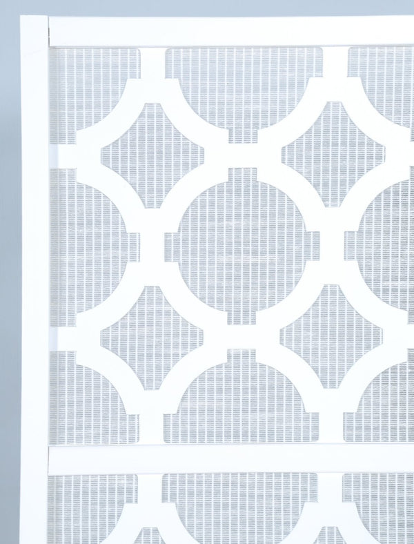 English Elm Quarterfoil Embossed Rice Paper Four Panel Folding Screen with Pine Wood Frame White T2574P165179