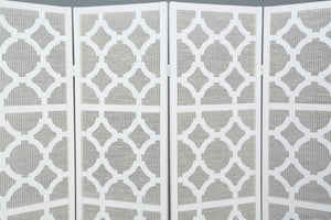 English Elm Quarterfoil Embossed Rice Paper Four Panel Folding Screen with Pine Wood Frame White T2574P165179