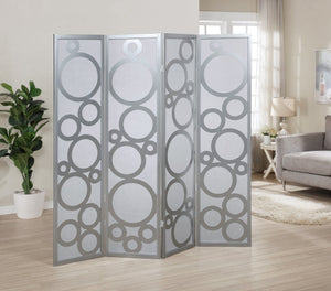 English Elm Arvada Four Panel Mdf Room Divider with Geometric Cutouts for Modern Interiors Silver T2574P165180