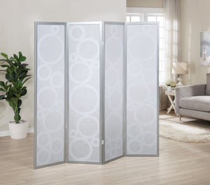 English Elm Arvada Four Panel Mdf Room Divider with Geometric Cutouts for Modern Interiors Silver T2574P165180