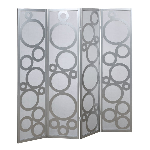 English Elm Arvada Four Panel Mdf Room Divider with Geometric Cutouts for Modern Interiors Silver T2574P165180