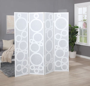 English Elm Arvada Four Panel Mdf Room Divider with Geometric Cutouts for Modern Interiors White T2574P165181