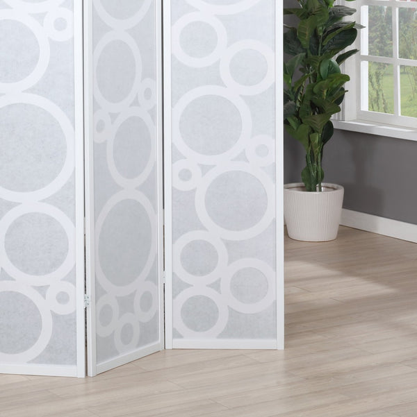 English Elm Arvada Four Panel Mdf Room Divider with Geometric Cutouts for Modern Interiors White T2574P165181