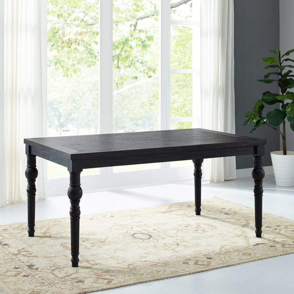 English Elm Leviton Rubberwood Dining Table with Turned Legs Seats Six in Matte Black Finish T2574P165182