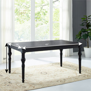 English Elm Leviton Rubberwood Dining Table with Turned Legs Seats Six in Matte Black Finish T2574P165182