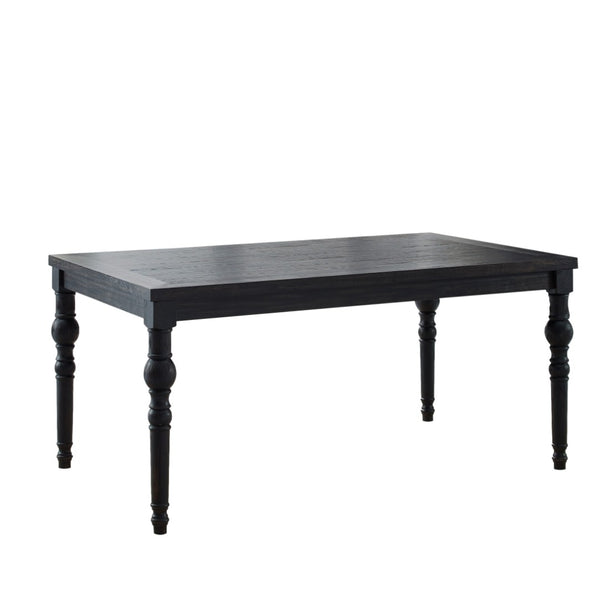 English Elm Leviton Rubberwood Dining Table with Turned Legs Seats Six in Matte Black Finish T2574P165182
