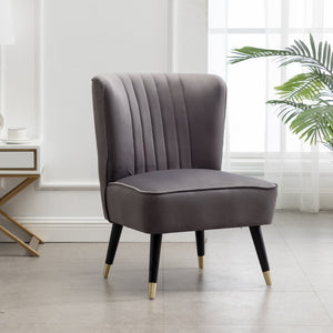English Elm Elon Velvet Accent Chair with Channel Stitching and Rubberwood Legs for Reading Nooks Gray T2574P172742