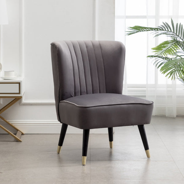 English Elm Elon Velvet Accent Chair with Channel Stitching and Rubberwood Legs for Reading Nooks Gray T2574P172742