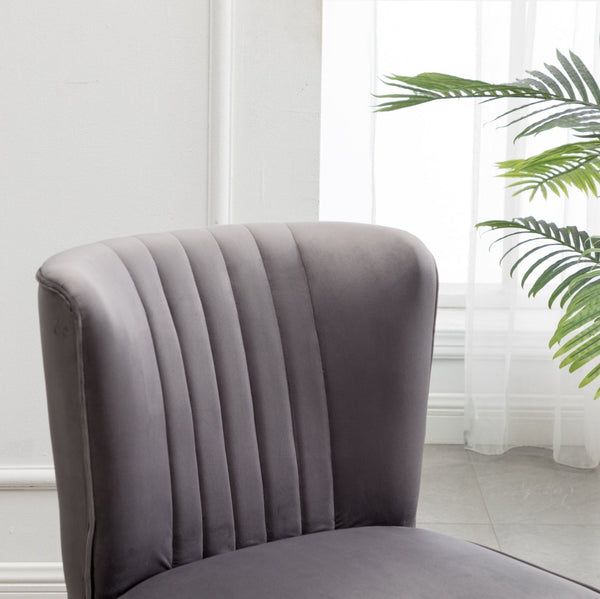 English Elm Elon Velvet Accent Chair with Channel Stitching and Rubberwood Legs for Reading Nooks Gray T2574P172742