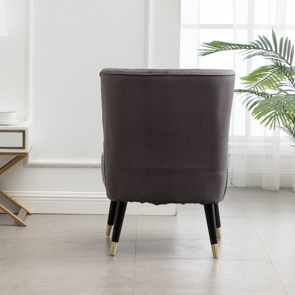 English Elm Elon Velvet Accent Chair with Channel Stitching and Rubberwood Legs for Reading Nooks Gray T2574P172742