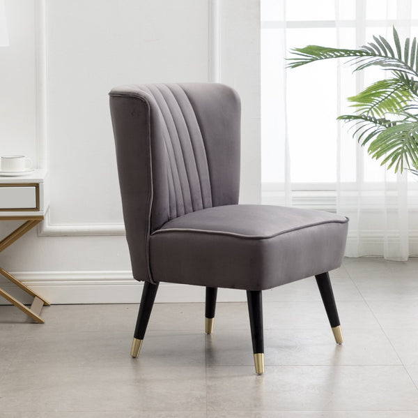 English Elm Elon Velvet Accent Chair with Channel Stitching and Rubberwood Legs for Reading Nooks Gray T2574P172742
