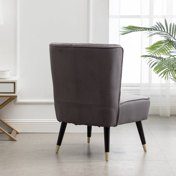 English Elm Elon Velvet Accent Chair with Channel Stitching and Rubberwood Legs for Reading Nooks Gray T2574P172742