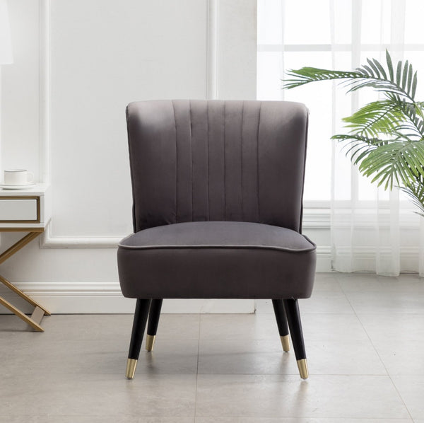 English Elm Elon Velvet Accent Chair with Channel Stitching and Rubberwood Legs for Reading Nooks Gray T2574P172742