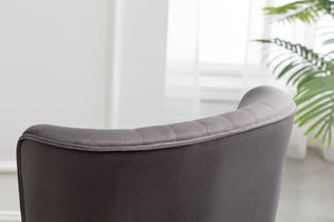 English Elm Elon Velvet Accent Chair with Channel Stitching and Rubberwood Legs for Reading Nooks Gray T2574P172742