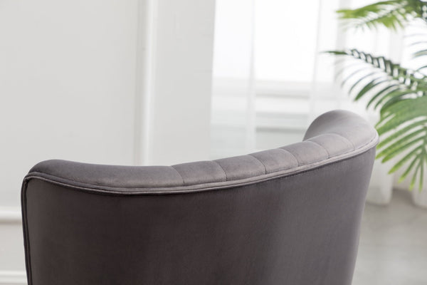 English Elm Elon Velvet Accent Chair with Channel Stitching and Rubberwood Legs for Reading Nooks Gray T2574P172742