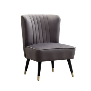 English Elm Elon Velvet Accent Chair with Channel Stitching and Rubberwood Legs for Reading Nooks Gray T2574P172742