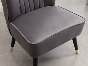 English Elm Elon Velvet Accent Chair with Channel Stitching and Rubberwood Legs for Reading Nooks Gray T2574P172742