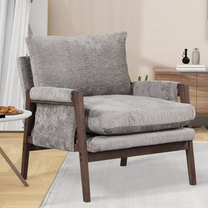 English Elm Kelly Channel Tufted Velvet Accent Chair with Rubberwood Legs for Living Room Gray T2574P180237