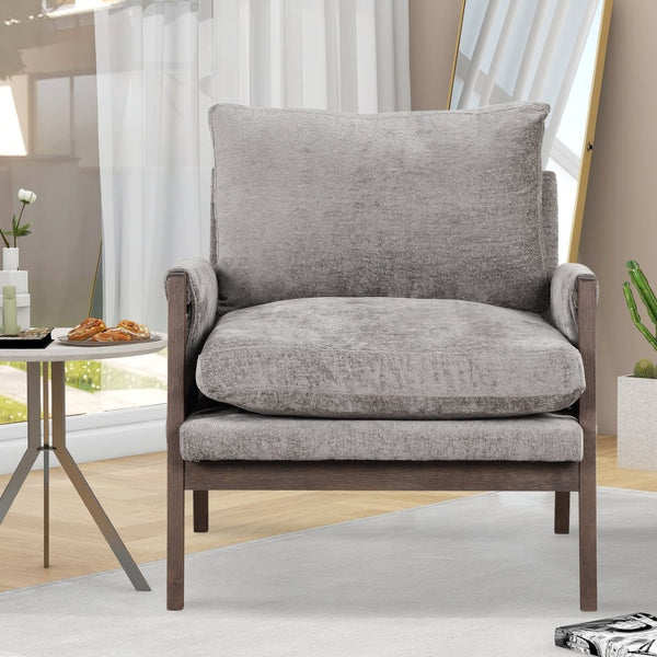 English Elm Kelly Channel Tufted Velvet Accent Chair with Rubberwood Legs for Living Room Gray T2574P180237