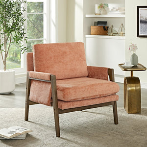 English Elm Kelly Channel Tufted Velvet Accent Chair with Rubberwood Legs for Living Room Orange T2574P180238