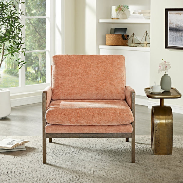 English Elm Kelly Channel Tufted Velvet Accent Chair with Rubberwood Legs for Living Room Orange T2574P180238
